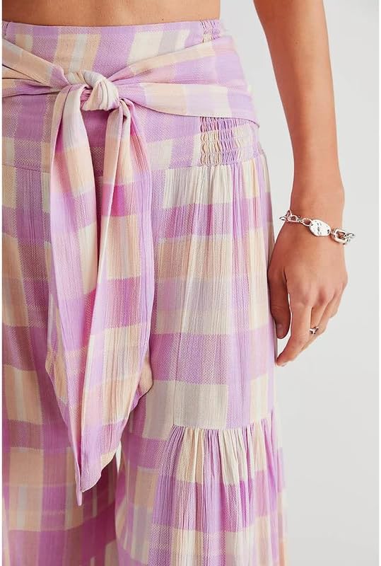 Lrady Women Wide Leg Palazzo Lounge Pants Printed Beach Summer Boho Tie-Waist Bell Bottoms Trousers - Image 4