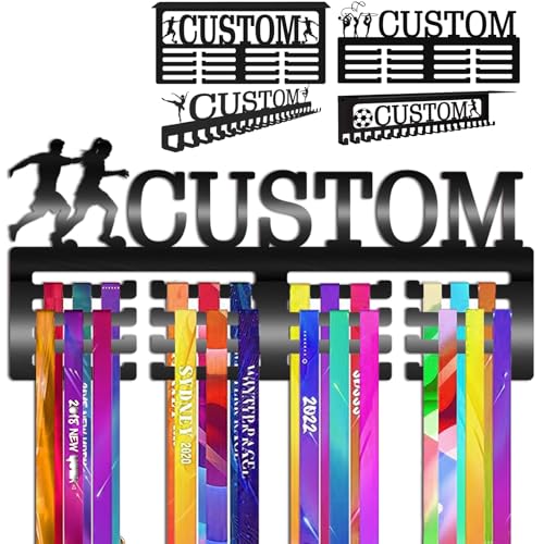Soporte de medalla de acero personalizado para pared con estante para cintas de premios, correr, fútbol, carreras, béisbol, fútbol, estilo 1