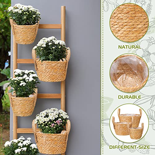 Kathfly 6 Pcs Seagrass Planter Basket Woven 3 Sizes Wicker Basket Planter With Handles And Plastic Liner Waterproof Round Natural Plant Pot For Indoor Outdoor Plant #TOP3