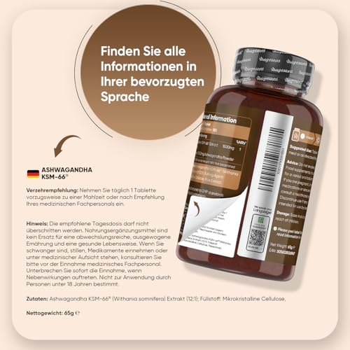Ashwagandha KSM-66-1500 mg Ashwagandha Extrakt täglich - 5% Withanolide - 6 Monate Vorrat mit 180 vegane Tabletten - 1 Tablette täglich - Indischer Ginseng - Withania Somnifera von WeightWorld