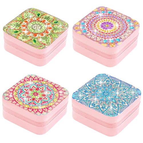 ARTopet 4PcsDIY Diamond Art Painting Jewelry Bag with Zipper Mandala Large Capacity Organizer Storage Box Special Shaped Crystal Rings Necklace Bracelet Gift Case for Women Girls
