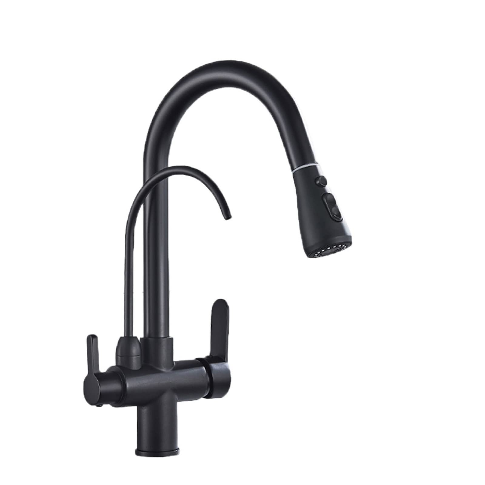 Filtre à eau 3 fonctions sur robinet de cuisine noir et or à mitigeur eau chaude et froide