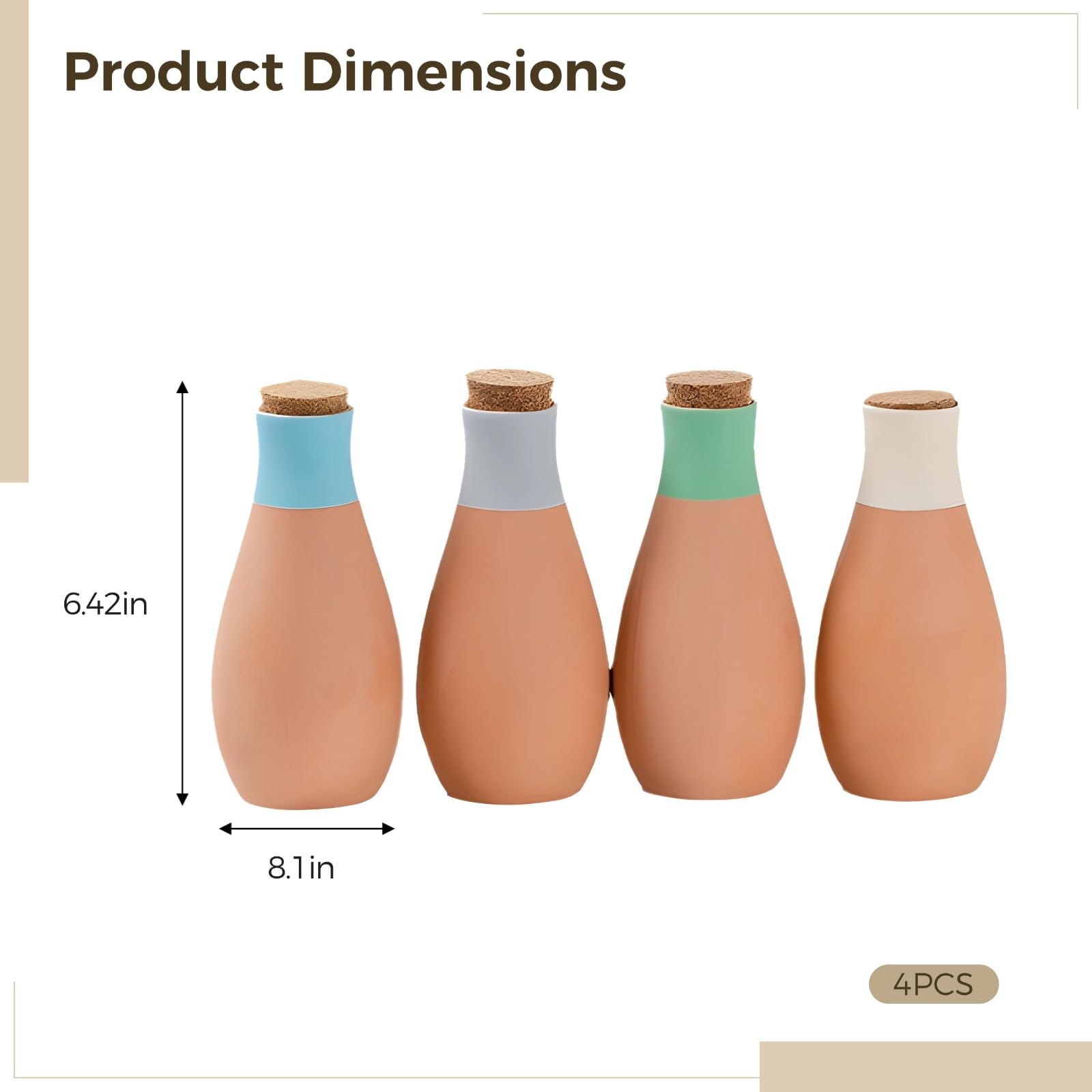 4 pièces cônes d'arrosage automatique en terre cuite pour plantes d'extérieur, grands cônes en céramique avec bouchon en liège, pour jardin, réduit le gaspillage d'eau, vert, bleu, rose et orange