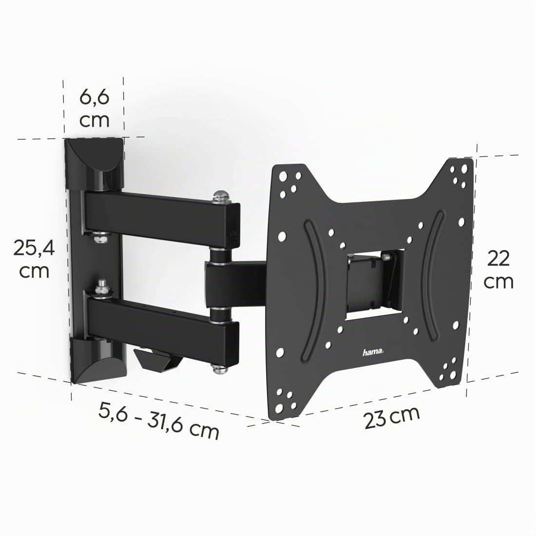 Hama Support mural TV FULLMOTION inclinable et pivotant pour TV écran plat entre 48 cm et 122 cm (19" à 48"), jusqu'à 20 kg de charge supportée, VESA 200x200, Noir