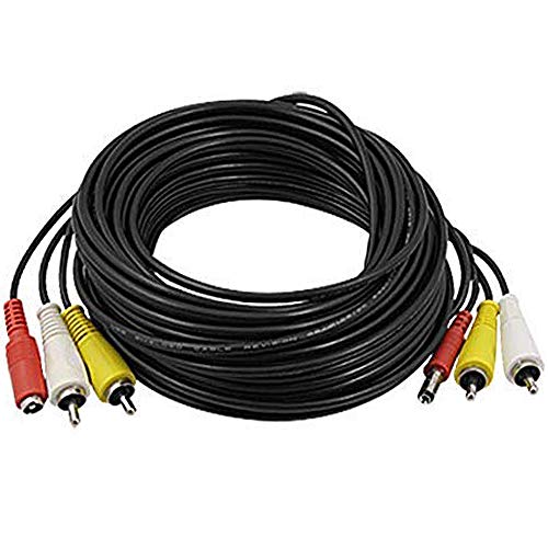 Yohii 100ft 30m 2 RCA Male to Male Audio Video AV DC Power Cable for CCTV Camera