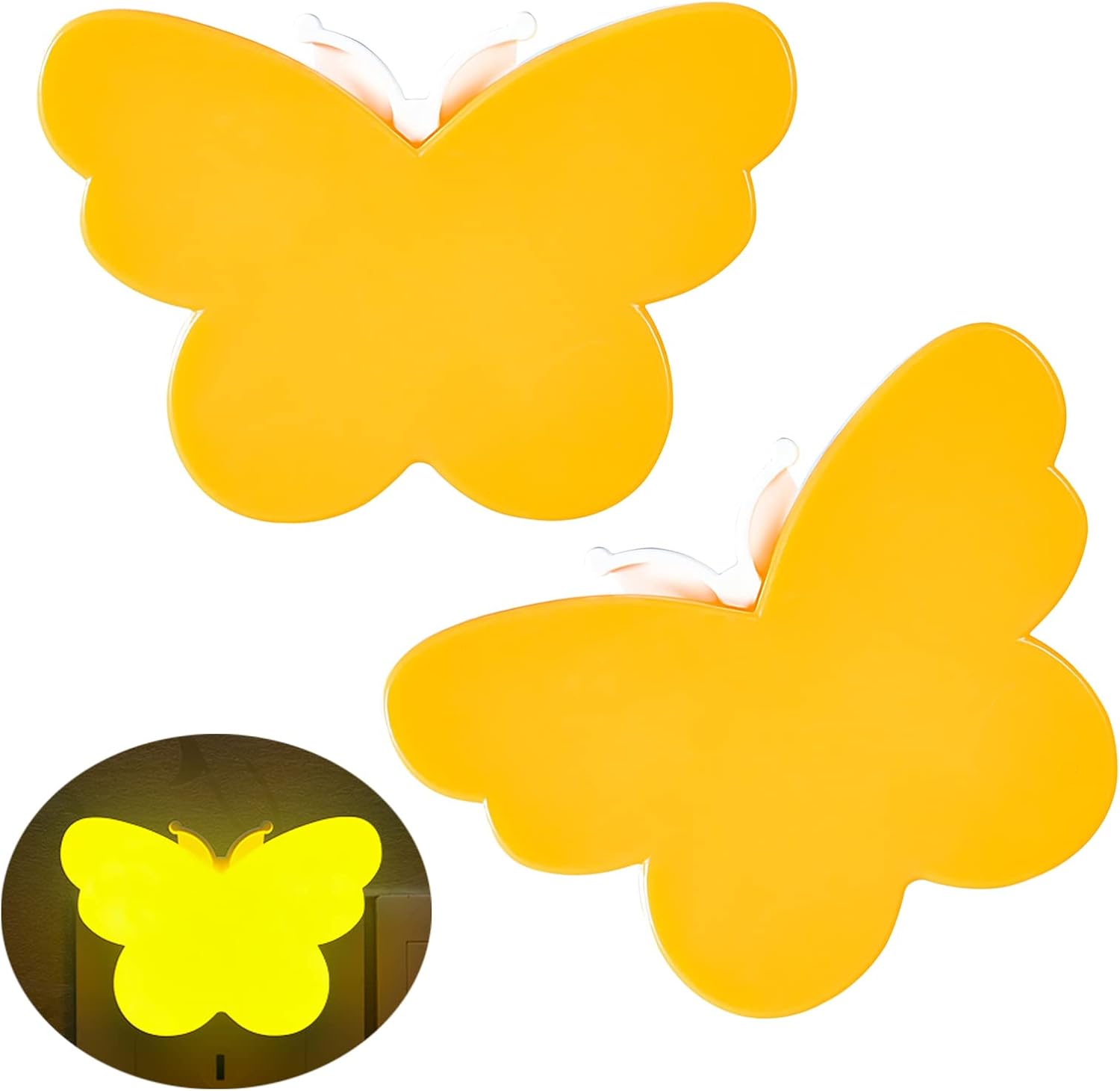 DASITON Yellow Butterfly Night Light Plug Into Wall, Auto Dusk to Dawn Smart Sensor Night Light, Suitable for Living Room, Bedroom, Bathroom, Kitchen Hallway Dormitory, Kids, Adults (2 Pcs)