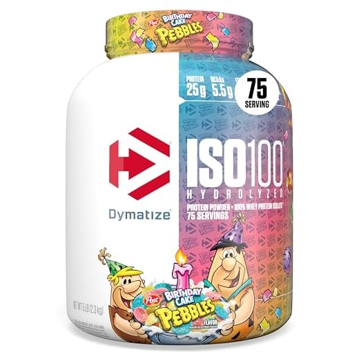 Dymatize ISO100 Hydrolyzed Protein Powder, 100% Whey Isolate Protein, 25g of Protein, 5.5g BCAAs, Gluten Free, Fast Absorbing, Easy Digesting, Birthday Cake, 5 Pound