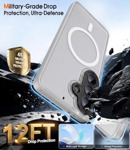 Image of Elzzi Magnetic Magsafe for Samsung S26 Case, Upgraded [Full Camera Protection] [Compatible with Magsafe] [Translucent Matte] Shockproof Protective Phone Case for Men & Women