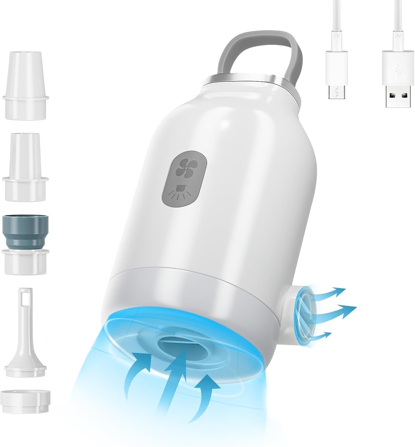 Electric Air Pump for Inflatables Quick Inflator & Deflator Portable Rechargeable Air Mattress Pump for Air Beds Swimming Rang Toys with 5 Nozzles (3600mah)