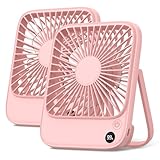 TOPK 2 Pack 4500mAh Portable Desk Fan, Ultra-thin Strong Wind Digital Display 4 Speeds Adjustable Small Silent Battery Powered Personal Fan for Bedroom, Office, Travel, Library, Outdoor Pink