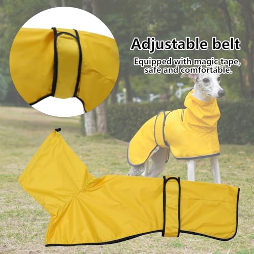 Geyecete Windhund Leicht Hundejacke Regenjacke, Hunderegenmantel Wasserdicht Verstellbar Windhundejacke Whippets Reflektierend Mantel Poncho fur Greyhounds, Lurcher und Whippets-Gelb-L