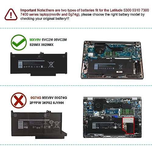 Image of ASUNCELL MXV9V Laptop Battery Replacement for Dell Latitude E7400 E7300 5300 5310 7300 7400, Latitude 5300 5310 2-in-1, P96G P97G P99G P100G 5VC2M 05VC2M 829MX 0829MX