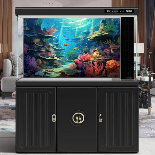 Image of Under The Sea Aquarium Background Tropical Sea Underwater Terrarium Background Oceanarium Colorful Marine Panorama Fish Tank Backdrop Ocean Underwater World with Sunbeams Background Poster 60x24in