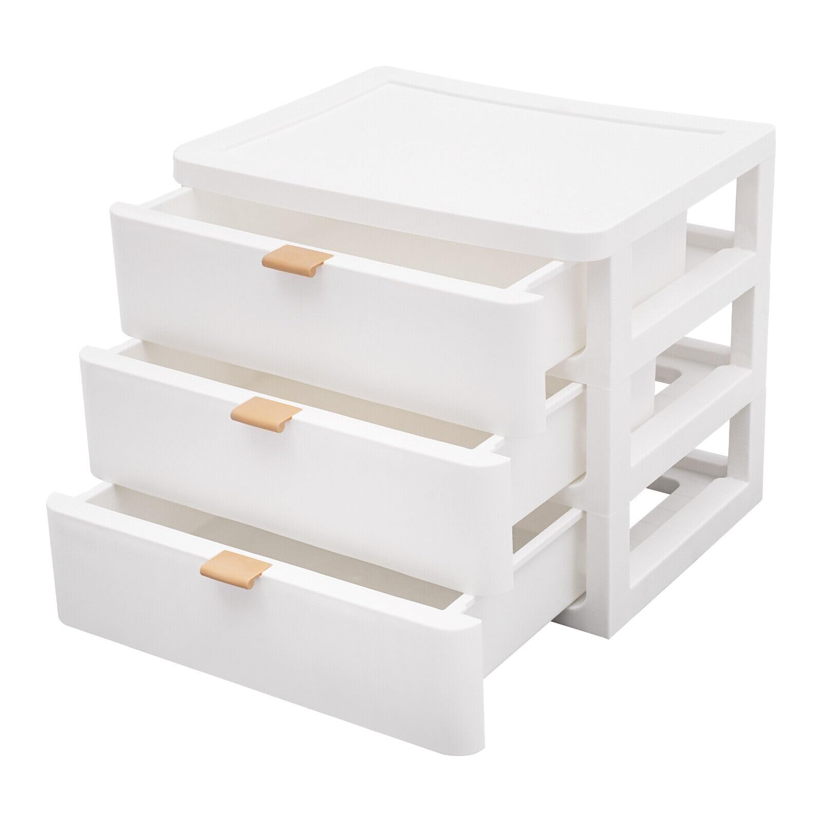 JINPRDAMZ Cassettiera da scrivania con cassetto, organizer da scrivania a 3 strati, organizer in plastica per casa, bagno, organizzatore cosmetico, bianco