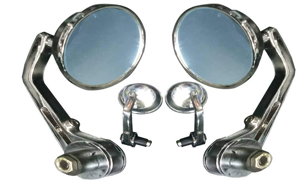 Bike Handlebar Rear View Mirror Round Shape End Adjustable Rotatable Stylish Handle bar Side Mirror Set of 2 PCs Chrome for Royal Enfield Classic 350-image-11