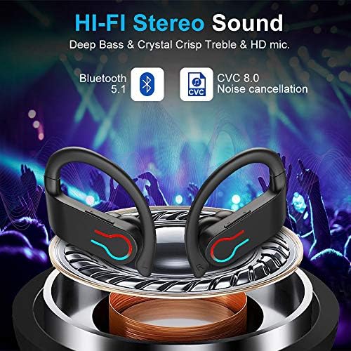 Donerton Wireless Earbuds Headphones, BT 5.1 Sports Headphones with Ear Hooks, BT Earphones 10H Playtime with 6D Stereo HiFi Sound, Noise Cancelling Headphones for Running,Workout,Gym.