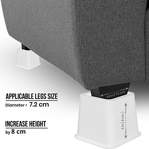 Utopia Bedding Adjustable Bed Furniture Risers - Elevation In Heights 3, 5 Or 8 Inch Heavy Duty Risers For Sofa And Table - Supports Up To 1,300 Lbs - (Set Of 4 Riser, White) #TOP5