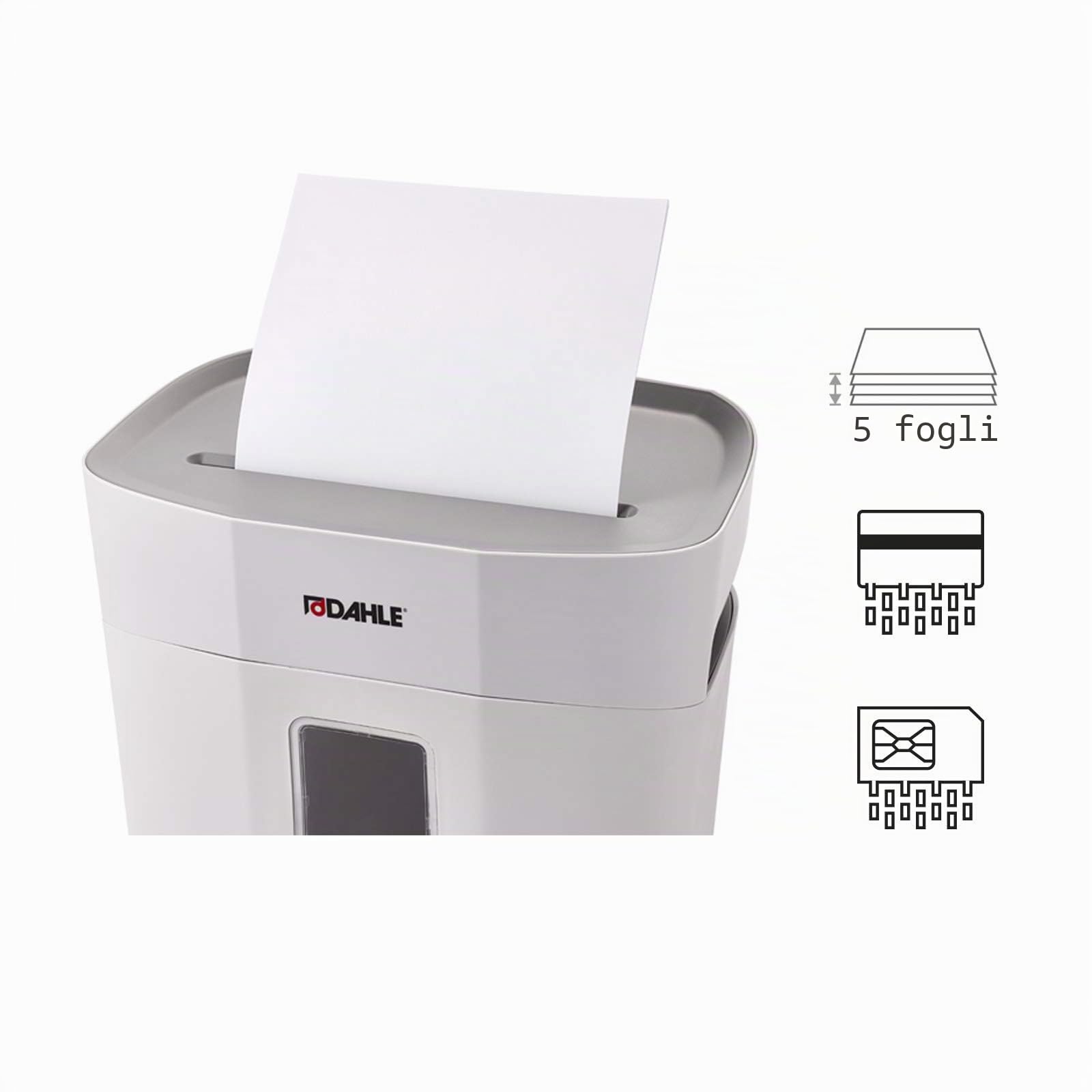 Dahle PaperSAFE PS 100 distruggidocumenti (5 fogli, livello di sicurezza P4, taglio a particelle, privo di olio e manutenzione, 12 litri), grigio