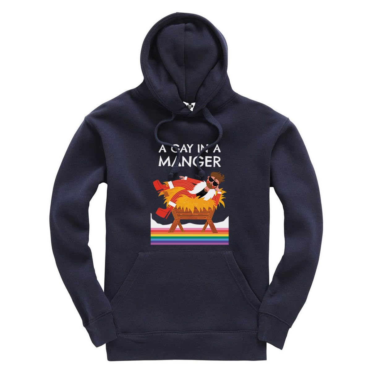 Taylor Brown Unisex Navy Gay In A Manger, Meme Novelty Iconic Rude Humerous Offensive Fun Christmas Xmas Jumper Funny Adults Hoodie Jumper