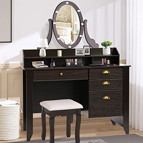 Catrimown Computer Desk With Drawers And Hutch, Farmhouse Wood Home Office Desk Kids Writing Study School Student Desk Pc Laptop Desk Bedroom For Small Spaces, Espresso Brown #TOP5