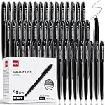 Deli Stylos en vrac, 50 Pack stylos à bille rétractables, 1.0MM Encre noire, écriture lisse, pas de saignement, poignée confortable pour la maison, Bureau & Utilisation scolaire