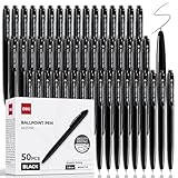 deli Pens Bulk, 50 Pack Retractable Ballpoint Pens, 1.0MM Black Ink,Smooth Writing, No Bleed, Comfortable Grip for Home,Office & School Use