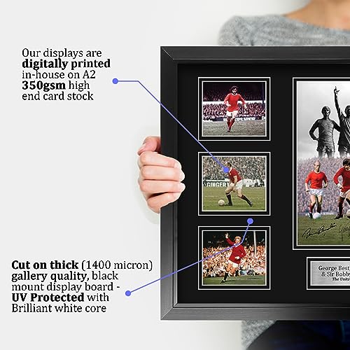 Cadre photo autographe George Best Bobby Charlton Dennis Law A2