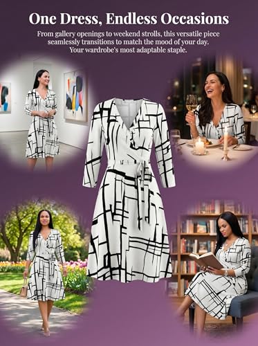 Image of Womens Plus Size Summer Dresses Sexy V Neck Midi Dress Faux Wrap Dress 3 /4 Sleeve Boho Casual Floral A-Line Skirts