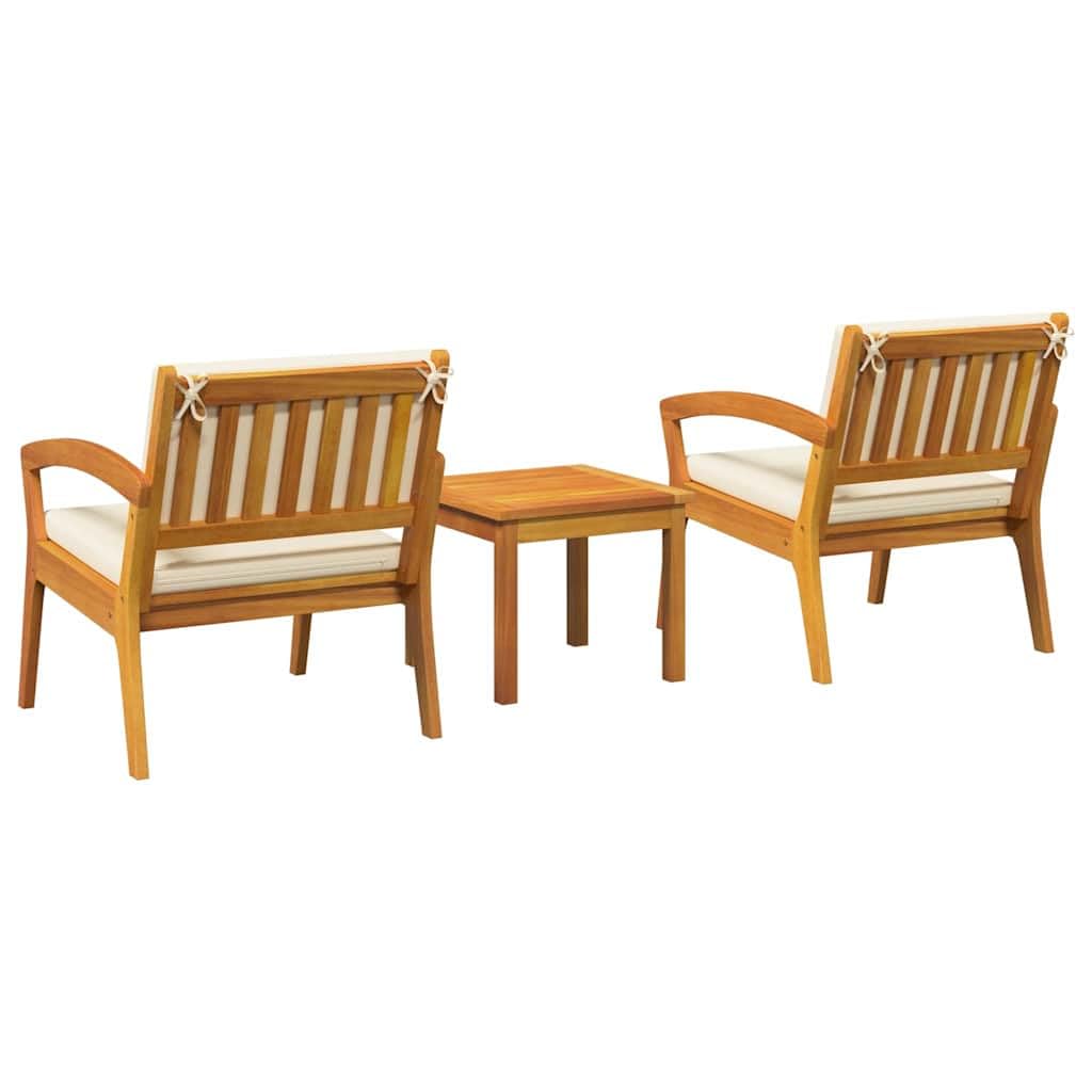 Set da bistrot 3 pezzi con cuscino in poliestere marrone, set esterno da bistrò 3 pezzi marrone, tavolo da bistrot con sedie marrone poliestere mobili da giardino in legno di acacia
