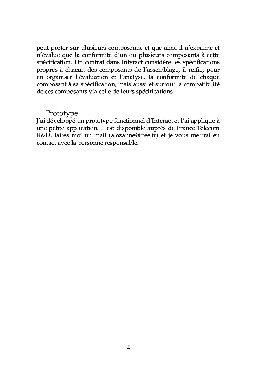 Fiabilité des assemblages de composants logiciels: Interact : un modèle général de contrat logiciel