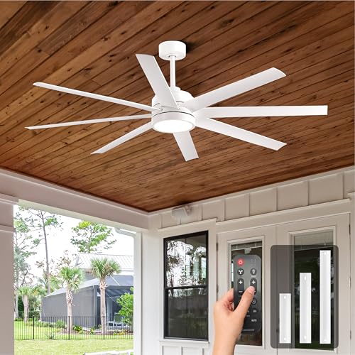Image of Modern Ceiling Fans with Lights, 72 Inch Ceiling Fan with Remote for Bedroom Living Room Kitchen Library Cafe Outdoor /Industrial Use,24W 6CCT 8 Blades 6 Speed Reversible Quiet DC Motor, White
