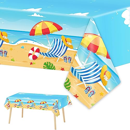 Image of Tevxj 3 Pieces Summer Beach Tablecloths for Hawaiian Decorations Plastic Disposable Pool Surfboard Party Table Covers for Rectangle Tables Birthday Baby Shower Party Supplies Favors, 54 x 108 Inches