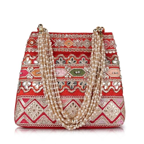 Image of PLANX Velvet SilK Stylish Embroidery Unique Design Traditional Ethnic Wedding Party Handheld Potli For Women | Potli Bag