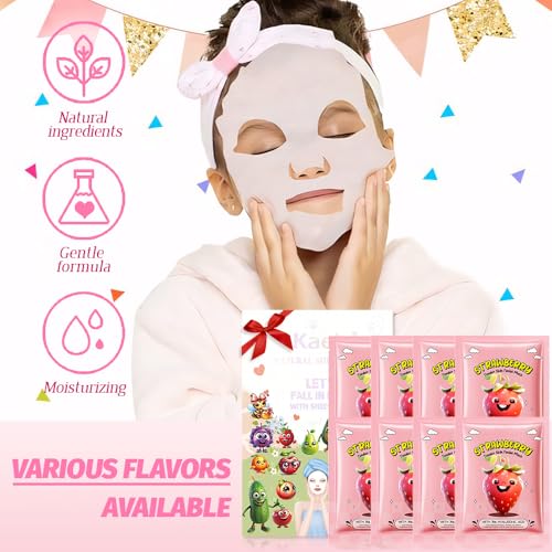 AMY'S DIARY 8 PCS Real Hydrating Nature Face Masks Skincare, Hyaluronic Acid, Vitamin C and E, Chamomile, Korean Beauty Essence Facial Paper Sheet Mask for Skin Care Moisturizing (Strawberry) - Image 6