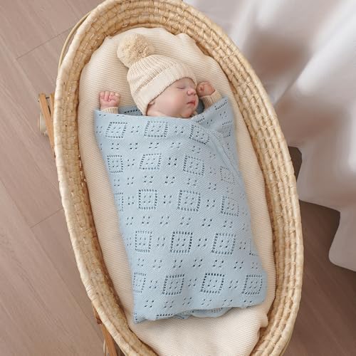 Image of mimixiong Baby Swaddle Blanket 100% Cotton Gender Neutral Pointelle Receiving Blanket for Boys Girls Cuddle Stroller Crib Blanket