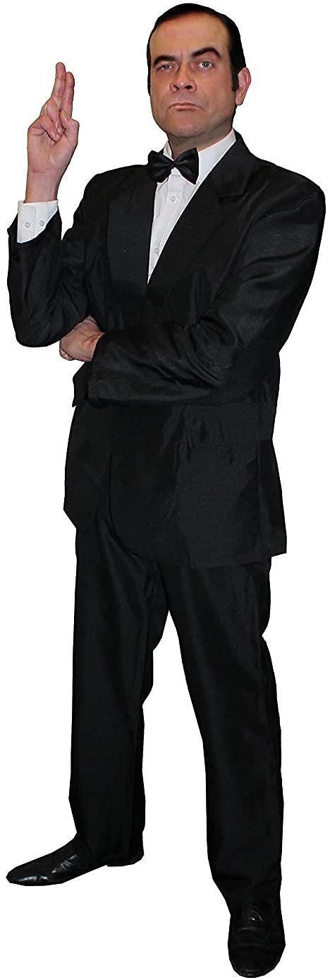 Adults Secret Agent Fancy Dress Costume - 2 Piece Black Suit With Jacket and Trousers + Black Bow Tie for Adults - Perfect for Tv & Movie and Halloween Fancy Dress (Small)