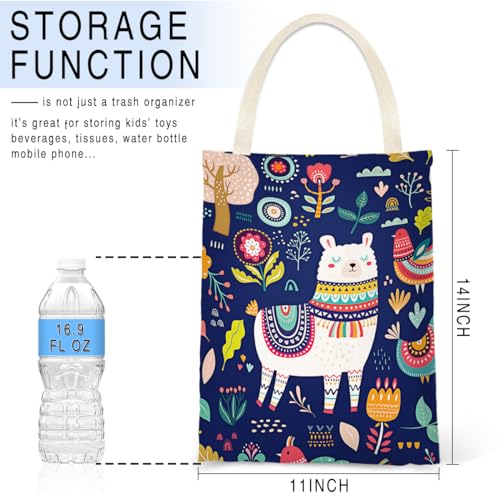 Image of Car Trash Bag Hanging No Snap Small Garbage Bag for Car Back Seat Cute Printed One-handed Strap Trash Bags Car Accessories-Navy Alpaca Car Trash Bags