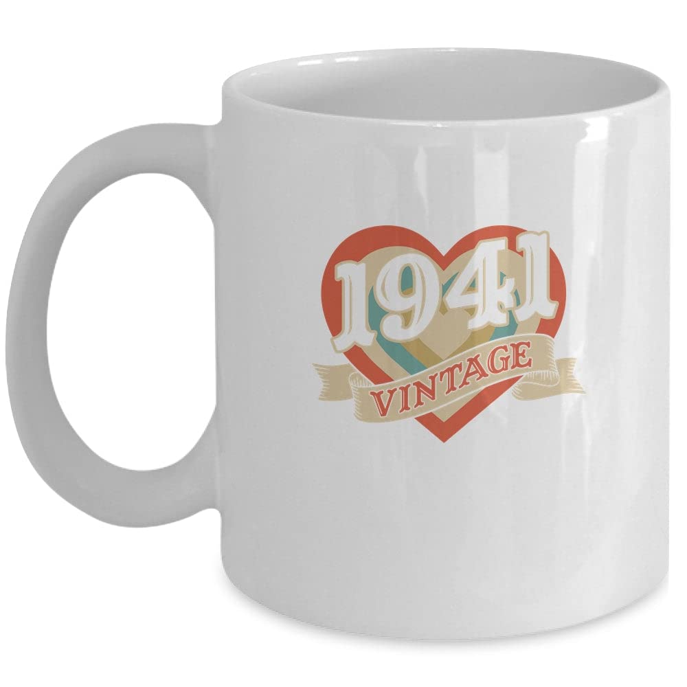 SKY DOT 80th Birthday Gifts Classic Retro Heart Vintage 1941 Printed Ceramic Tea/Coffee Mug (325ml, Black)