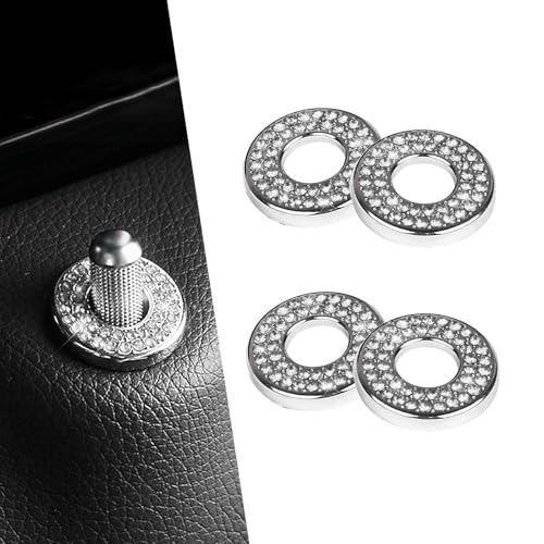 Zikefest 4PCS Bling Inner Car Door Lock Pull Covers, Rhinestones Pull Rod Bolt Decoration Stickers, Crystal Auto Decals Accessories, Compatible with Mercedes-Benz A/B/C/D/E/GLC/GLA/GLK Class (Silver)