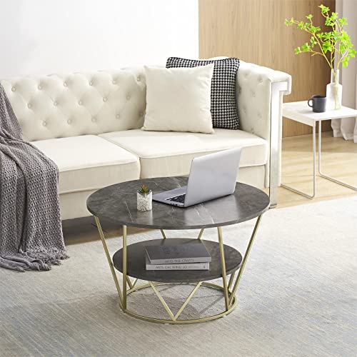 Hitsuki Gold Coffee Table Round Black Gray Faux Marble Coffee Tabls For Living Room Modern Coffe Table With Storage Mid Century Center Table Marble Top Tea Table #TOP5