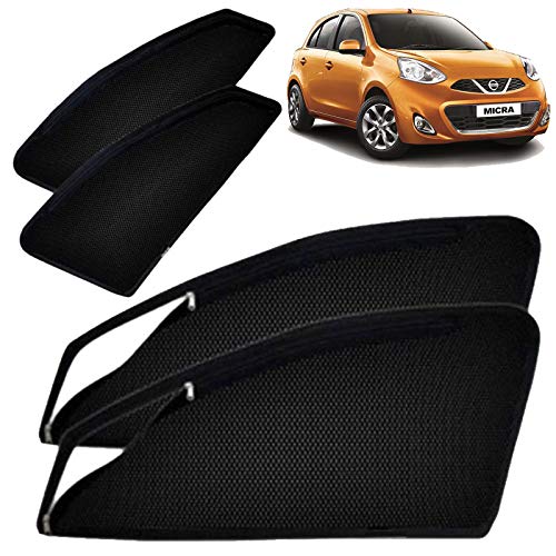 Image of Autofact Magnetic Car Sunshades Compatible with Nissan Micra (Set of 4) - Easy Installation, UV Protection, Keeps Car Cool (Front 2 with Zippers for Easy Access, Rear 2 Without Zippers)