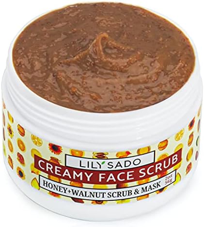 LILY SADO HONEY WALNUT Creamy Face Scrub - Best Exfoliating Facial Cleanser for Women & Men - Gently Exfoliates, Softens & Energizes Skin, Treats Acne, Reduces Pore Size - For All Skin Types - 2 oz