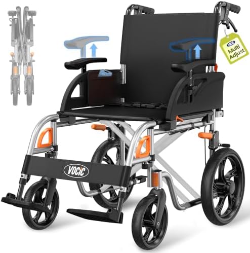 VOCIC U12 Lightweight Transport Wheelchair for Adults Foldable