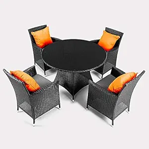 Art GHAR 4 Seater Patio Outdoor & Indoor Furniture Set with Table & Cushions (4+1) Sofa Chair Set for Home and Garden (Color - Black) Without Glass