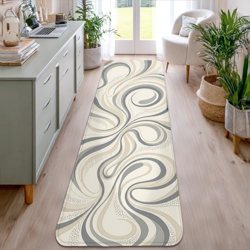 Alfombra de pasillo moderna beige rectangular lavable de pelo bajo suave 6