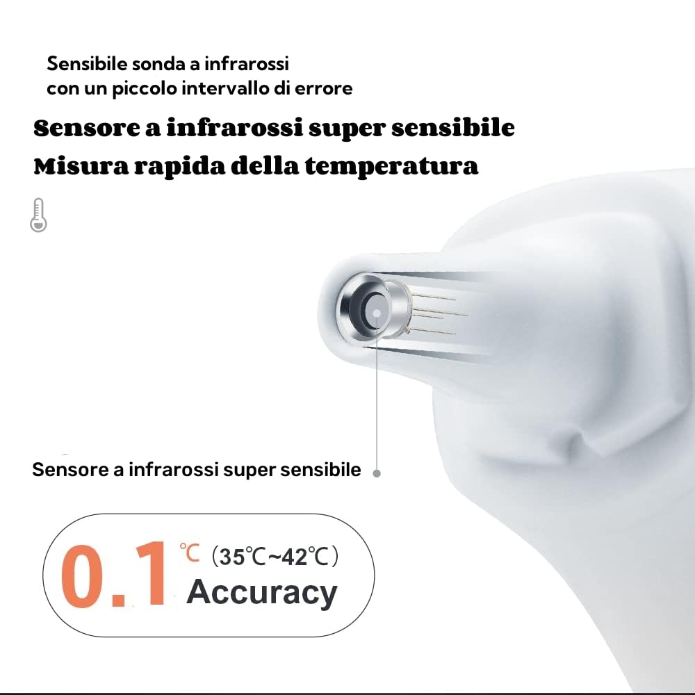 Berrcom Termometro Fronte e Orecchio Termometro Febbre Infrarossi Senza Contatto Termometro Neonato Digitale con Lettura Istantanea, Interruttore °C/°F, Allarme Febbre