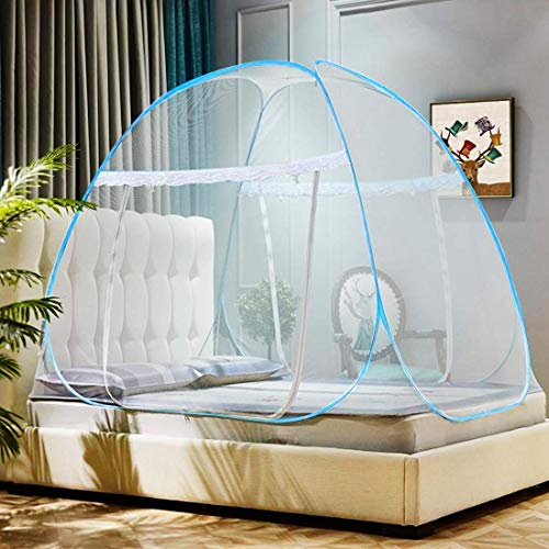 Image of WELLBERG Pop Up Bed Mosquito Net Tent with Bottom, Folding Design for Bedroom and Outdoor Trip,Portable and Wash King Size