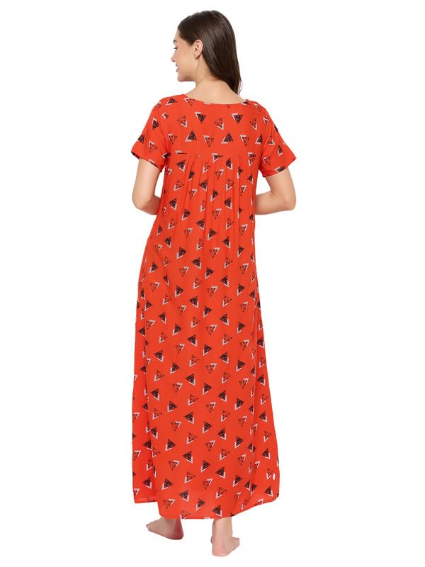 Image of Clovia Women's Rayon Printed Long Night Dress- red