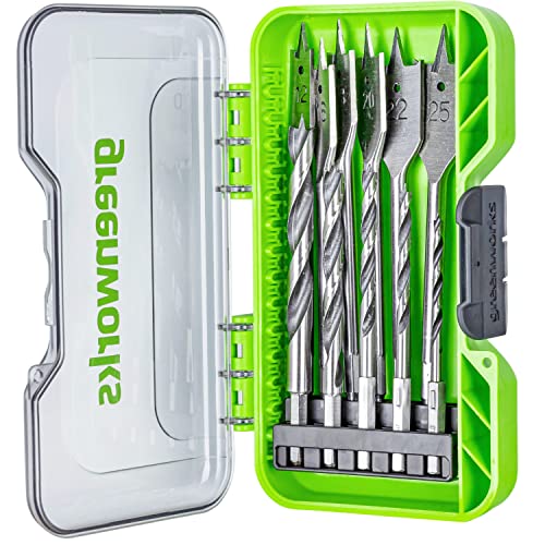 Greenworks Drill bits for Wood (extensive Set of 11 Flat and Twist Drills of 4 mm to 25 mm with Silver and Black Painting Compatible with All Drills and Cordless Screwdrivers)