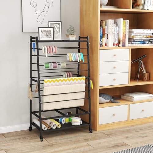 Image of Ribbon Holder-Ribbon Organizer, Double-Sided Ribbon Holder Organizer Rack,Large Capacity Rolling Gift Wrap Rack Ribbon Organizer for Craft Room